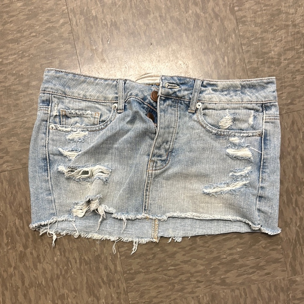 American Eagle Outfitters Blue Mini Distressed Denim Skirt